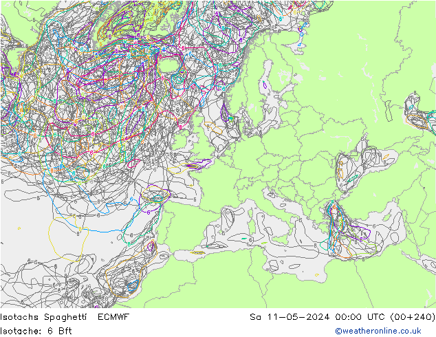 Izotacha Spaghetti ECMWF so. 11.05.2024 00 UTC