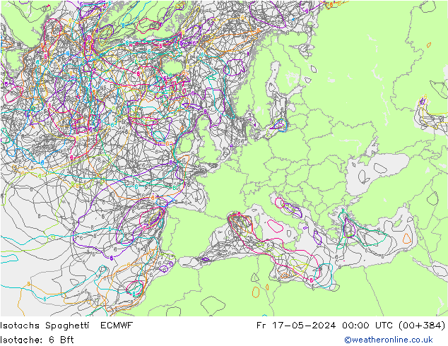Isotachs Spaghetti ECMWF Pá 17.05.2024 00 UTC