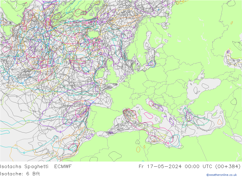 Isotachs Spaghetti ECMWF Pá 17.05.2024 00 UTC