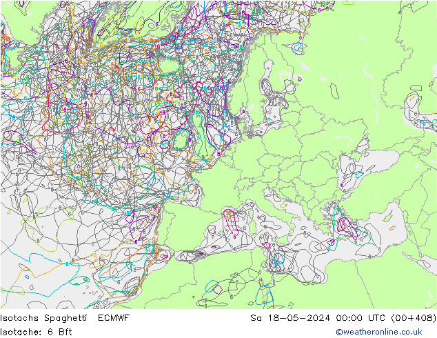 Isotachen Spaghetti ECMWF za 18.05.2024 00 UTC