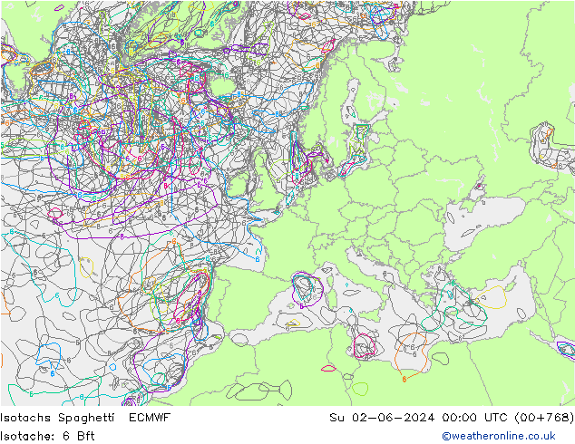 Isotachen Spaghetti ECMWF zo 02.06.2024 00 UTC
