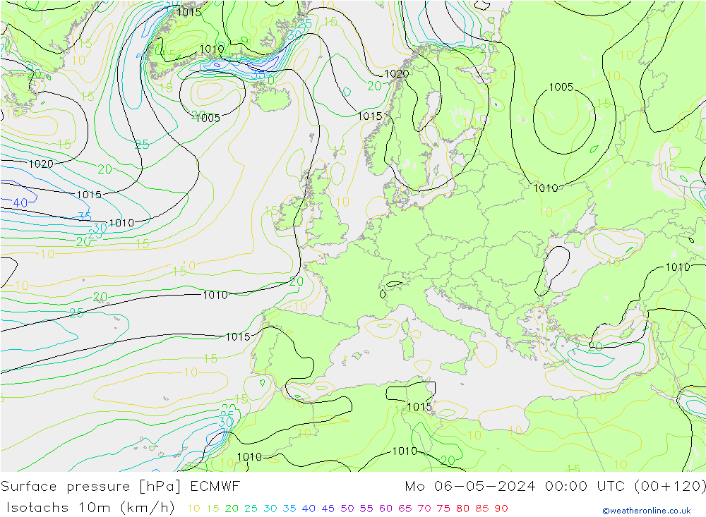 Isotachs (kph) ECMWF  06.05.2024 00 UTC