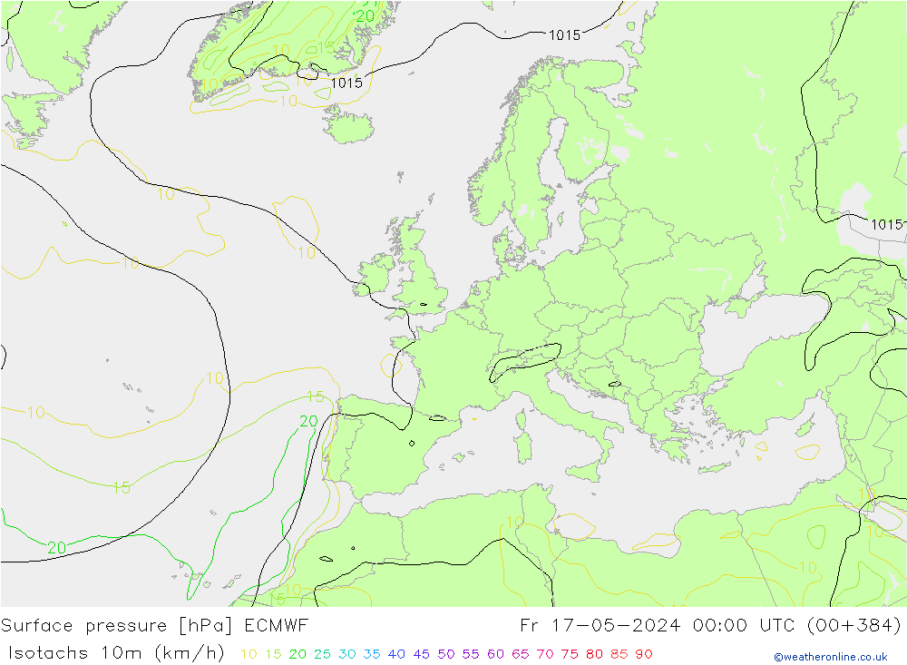 Isotachen (km/h) ECMWF Fr 17.05.2024 00 UTC