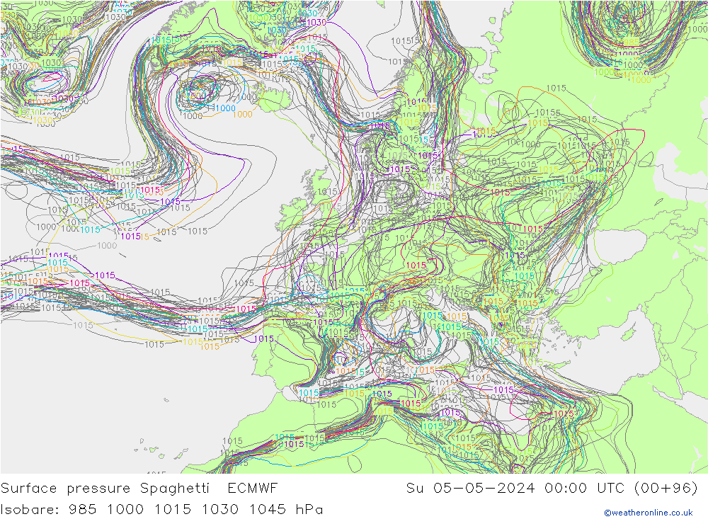pressão do solo Spaghetti ECMWF Dom 05.05.2024 00 UTC