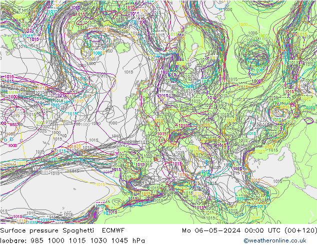 Bodendruck Spaghetti ECMWF Mo 06.05.2024 00 UTC