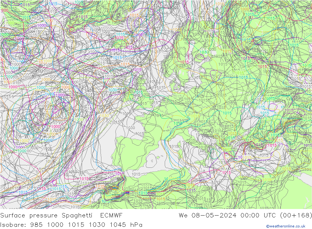 приземное давление Spaghetti ECMWF ср 08.05.2024 00 UTC