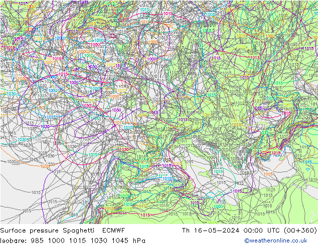 Atmosférický tlak Spaghetti ECMWF Čt 16.05.2024 00 UTC