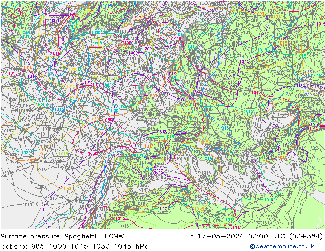 Luchtdruk op zeeniveau Spaghetti ECMWF vr 17.05.2024 00 UTC