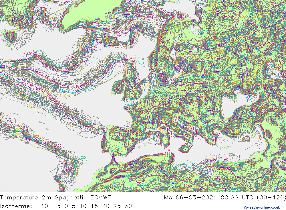 Temperatuurkaart Spaghetti ECMWF ma 06.05.2024 00 UTC