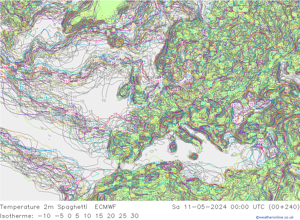 Temperatura 2m Spaghetti ECMWF sáb 11.05.2024 00 UTC