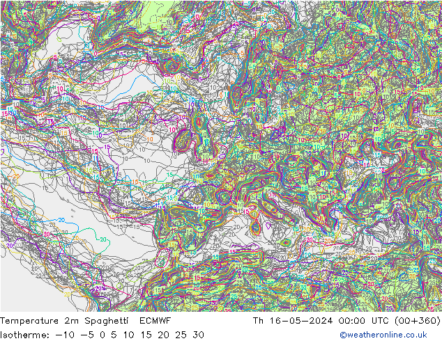 mapa temperatury 2m Spaghetti ECMWF czw. 16.05.2024 00 UTC