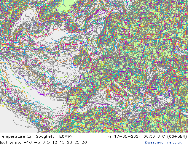 Temperatura 2m Spaghetti ECMWF Sex 17.05.2024 00 UTC