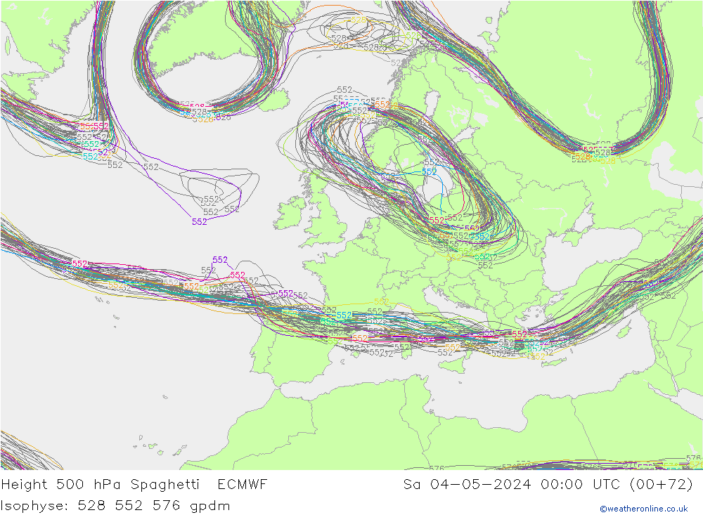 Géop. 500 hPa Spaghetti ECMWF sam 04.05.2024 00 UTC