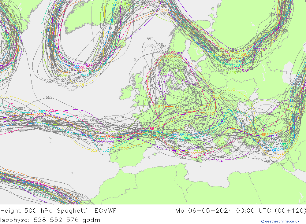 Geop. 500 hPa Spaghetti ECMWF lun 06.05.2024 00 UTC