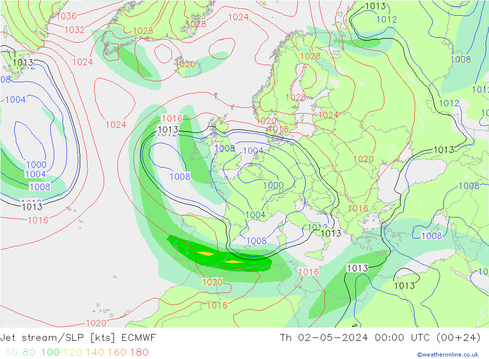 高速氣流/地面气压 ECMWF 星期四 02.05.2024 00 UTC