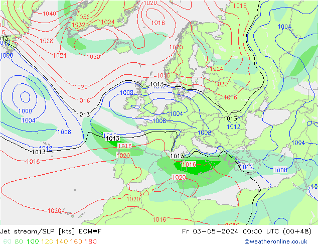джет/приземное давление ECMWF пт 03.05.2024 00 UTC