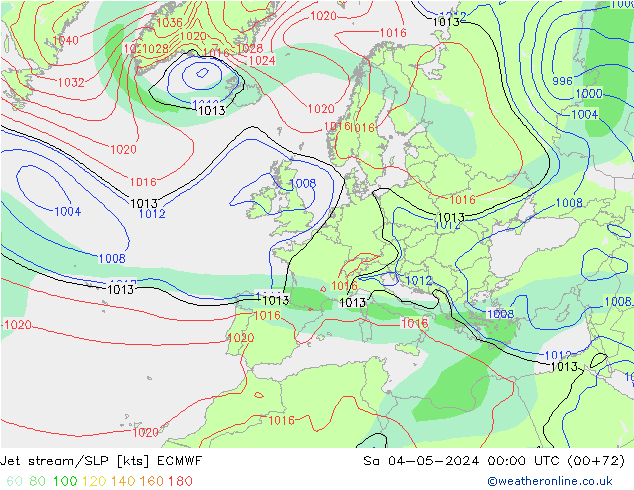 Prąd strumieniowy ECMWF so. 04.05.2024 00 UTC