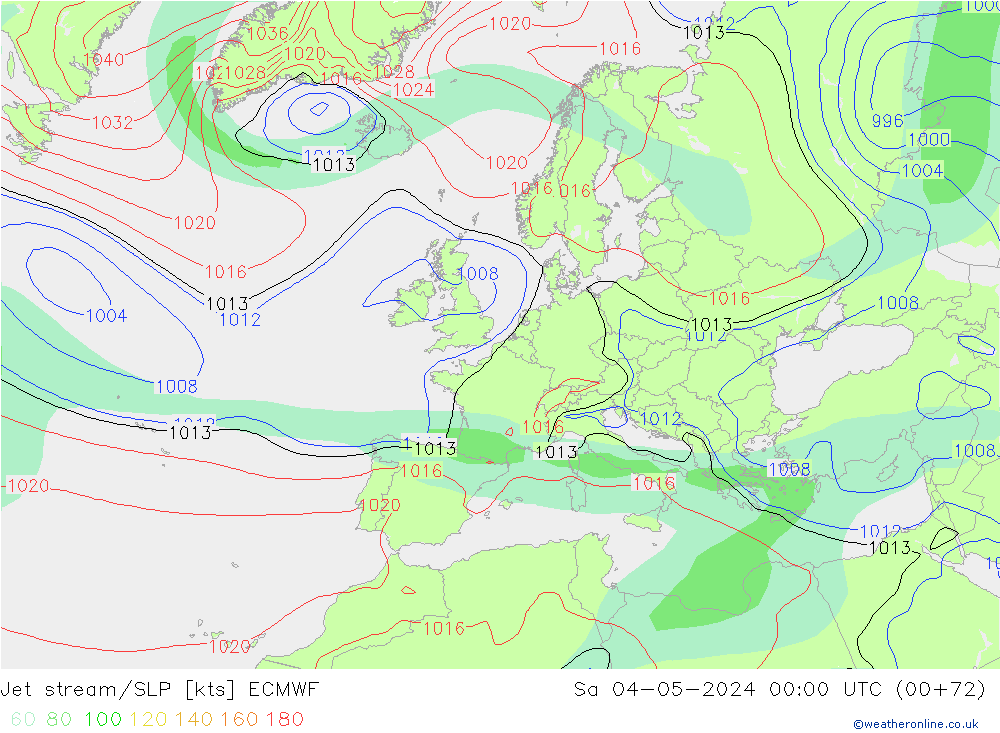 Prąd strumieniowy ECMWF so. 04.05.2024 00 UTC