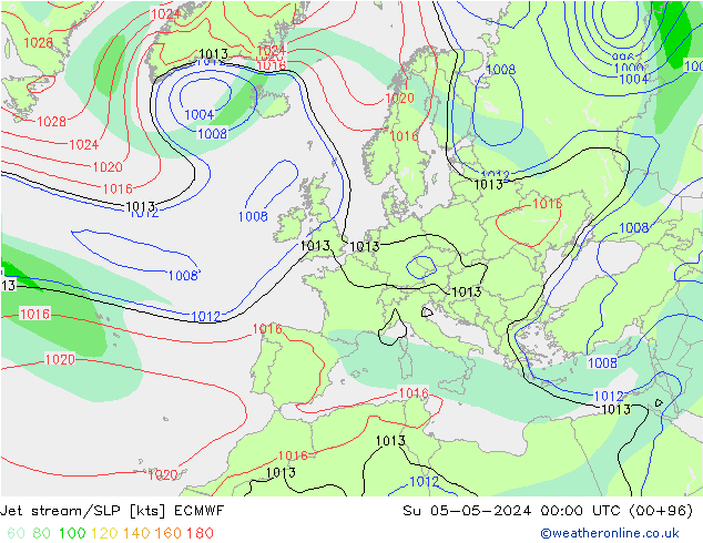 джет/приземное давление ECMWF Вс 05.05.2024 00 UTC