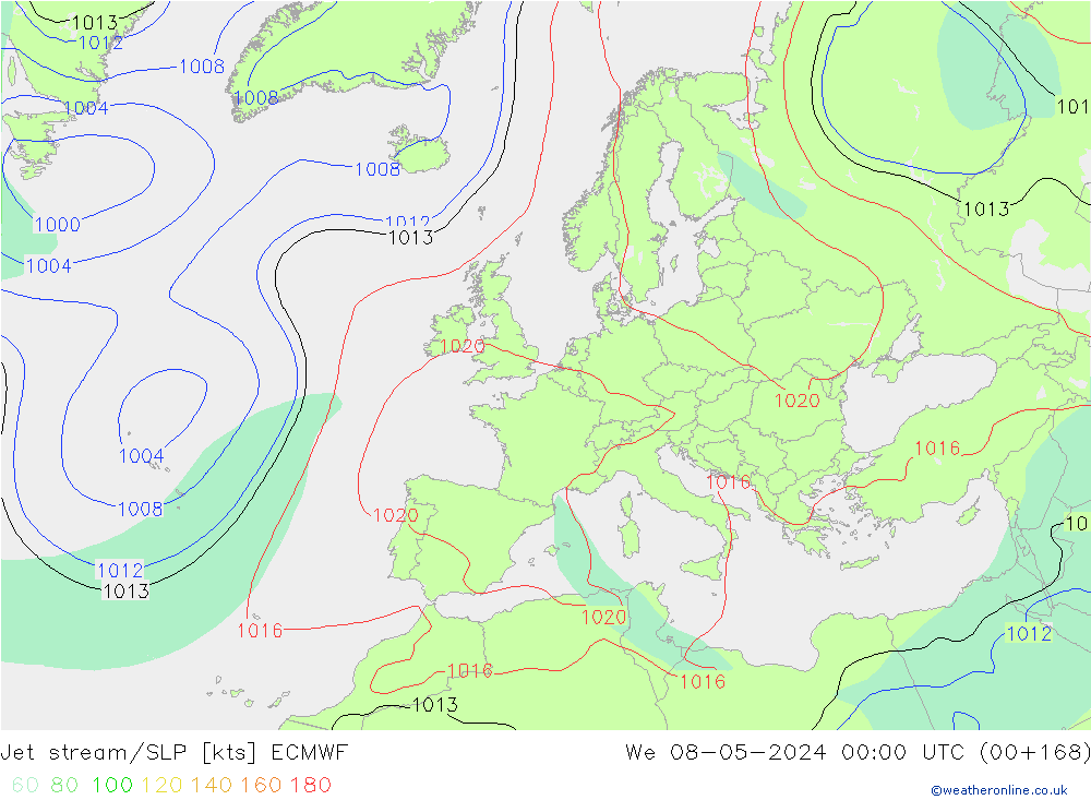 Polarjet/Bodendruck ECMWF Mi 08.05.2024 00 UTC