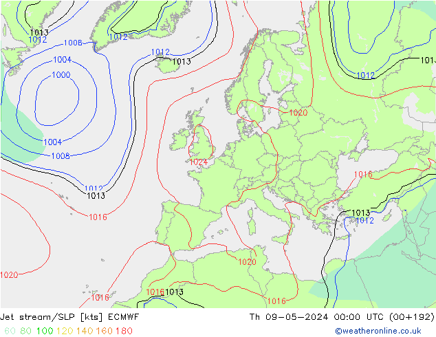 Straalstroom/SLP ECMWF do 09.05.2024 00 UTC