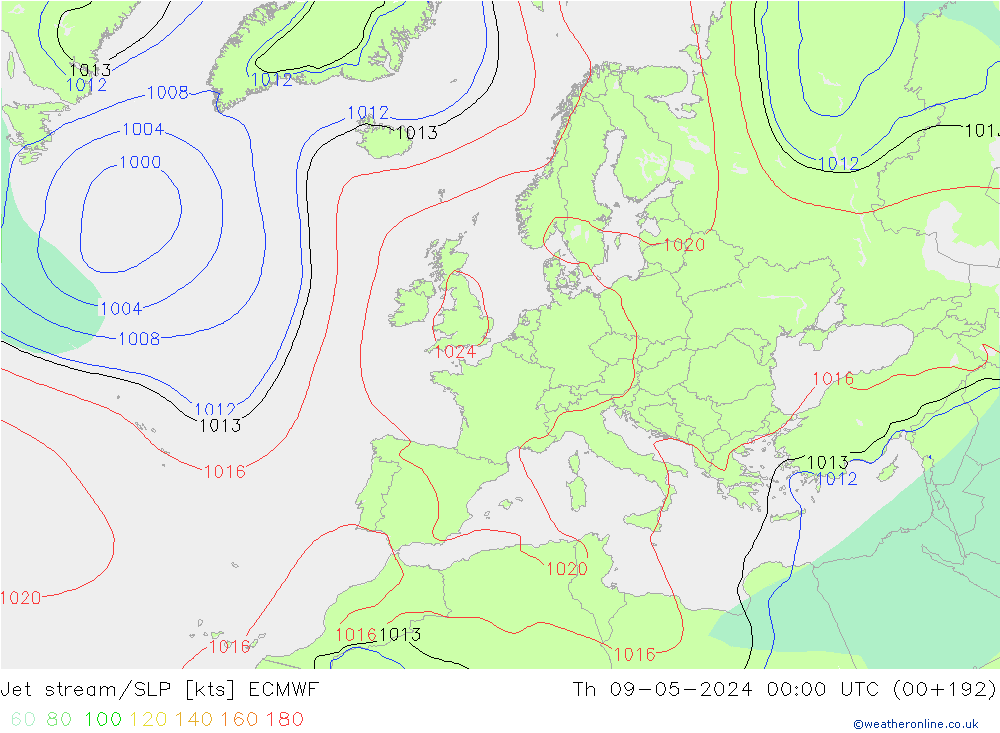 джет/приземное давление ECMWF чт 09.05.2024 00 UTC