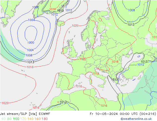 Polarjet/Bodendruck ECMWF Fr 10.05.2024 00 UTC