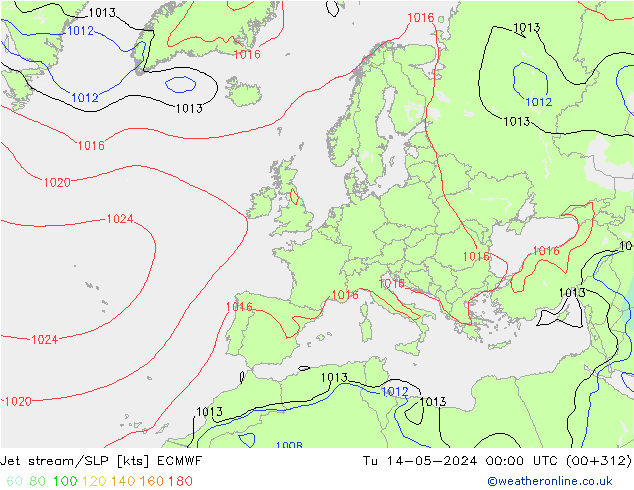 Straalstroom/SLP ECMWF di 14.05.2024 00 UTC