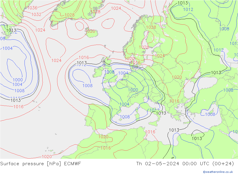 地面气压 ECMWF 星期四 02.05.2024 00 UTC