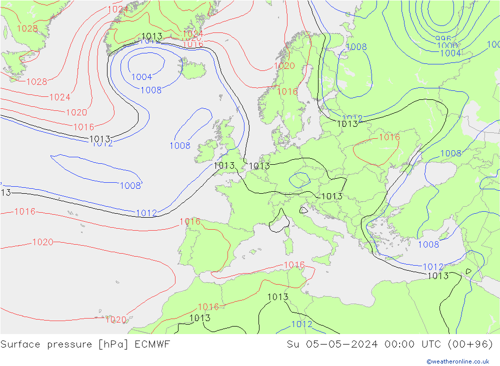 Pressione al suolo ECMWF dom 05.05.2024 00 UTC