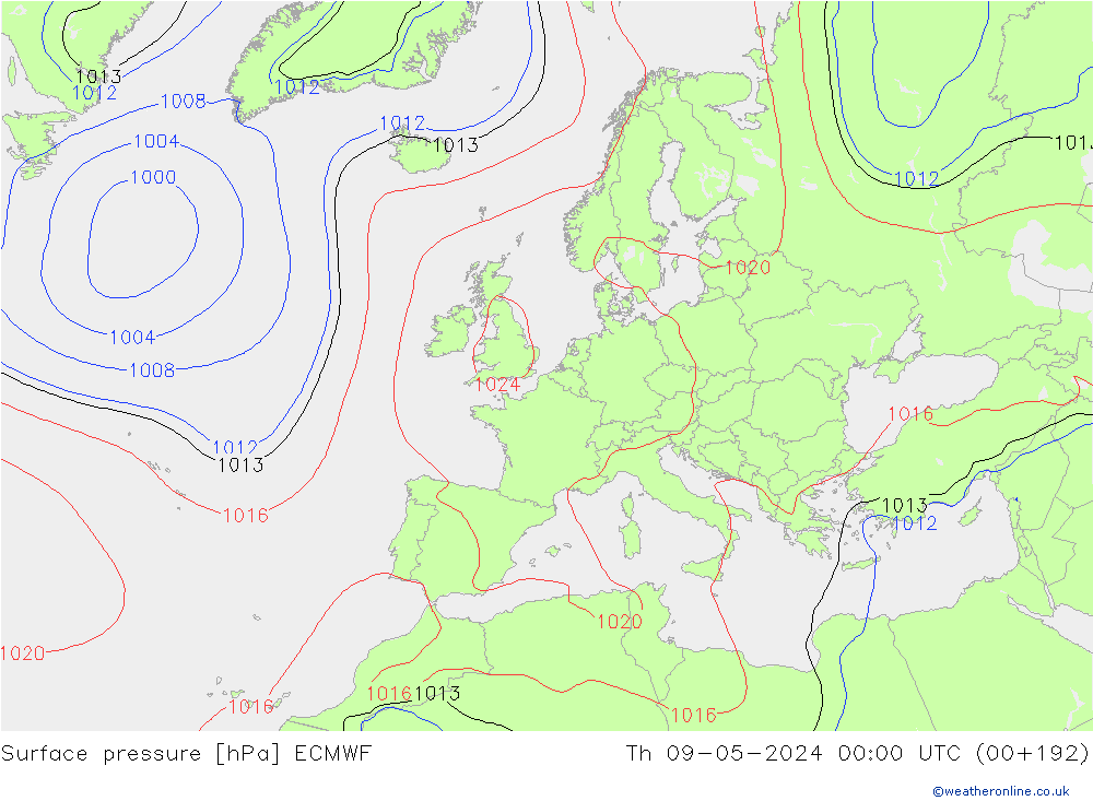 Pressione al suolo ECMWF gio 09.05.2024 00 UTC