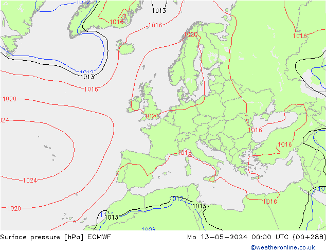 Bodendruck ECMWF Mo 13.05.2024 00 UTC