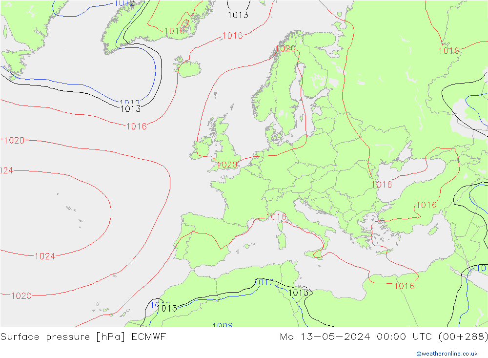 Bodendruck ECMWF Mo 13.05.2024 00 UTC