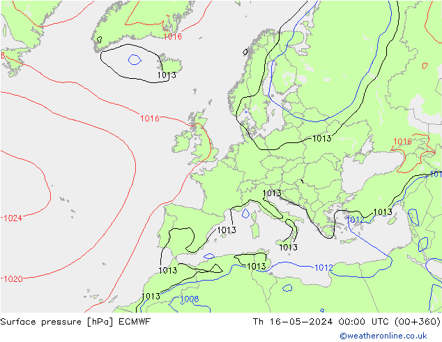 Bodendruck ECMWF Do 16.05.2024 00 UTC