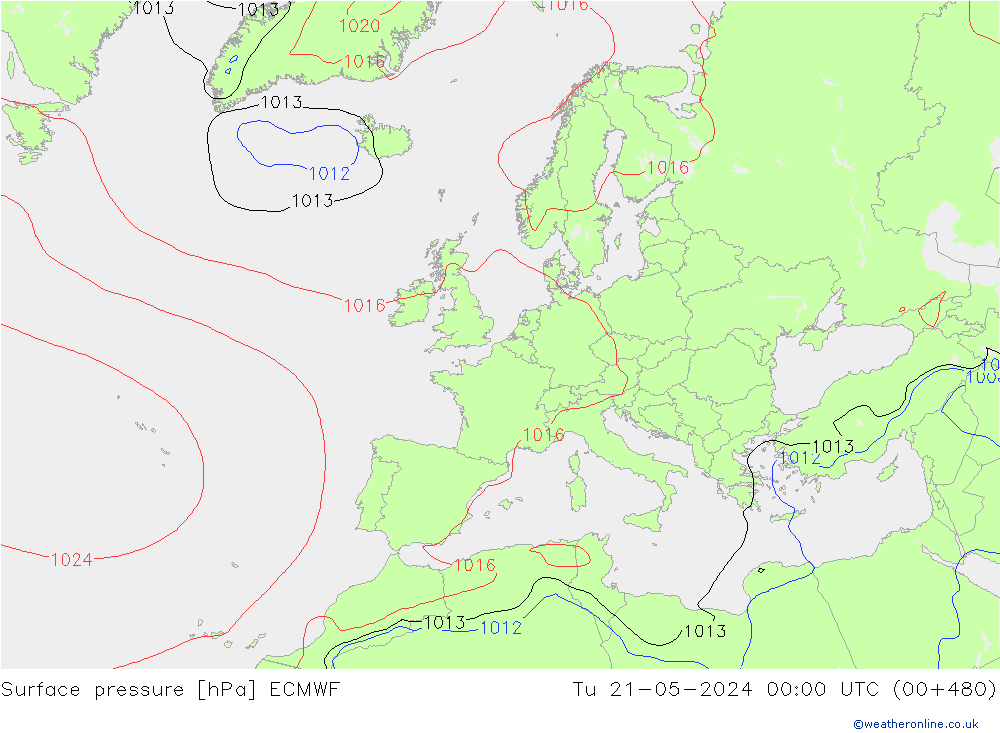 Surface pressure ECMWF Tu 21.05.2024 00 UTC