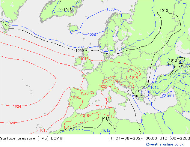 Luchtdruk (Grond) ECMWF do 01.08.2024 00 UTC