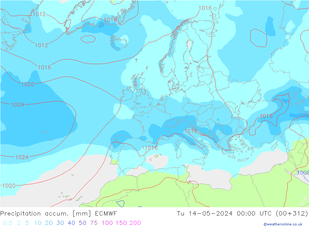 Totale neerslag ECMWF di 14.05.2024 00 UTC