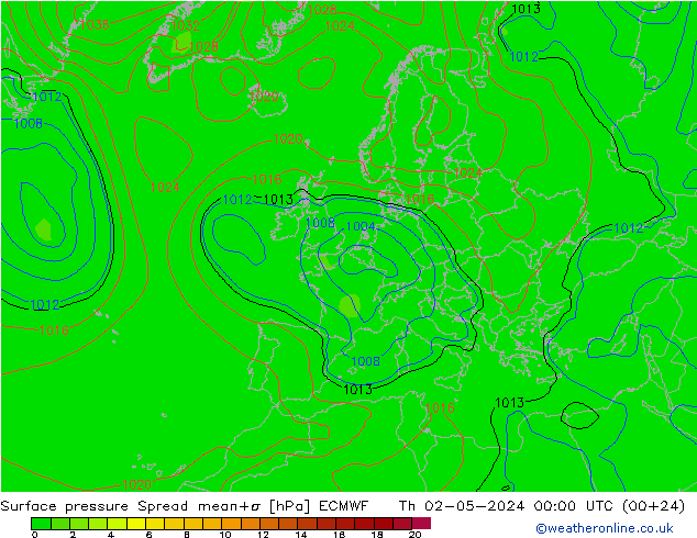 Surface pressure Spread ECMWF Th 02.05.2024 00 UTC