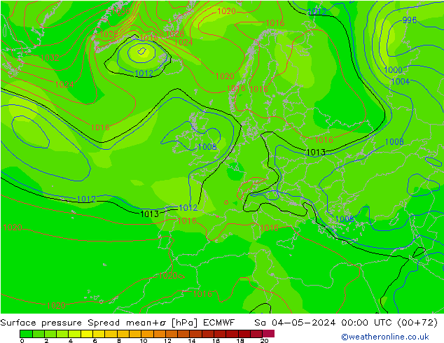 地面气压 Spread ECMWF 星期六 04.05.2024 00 UTC