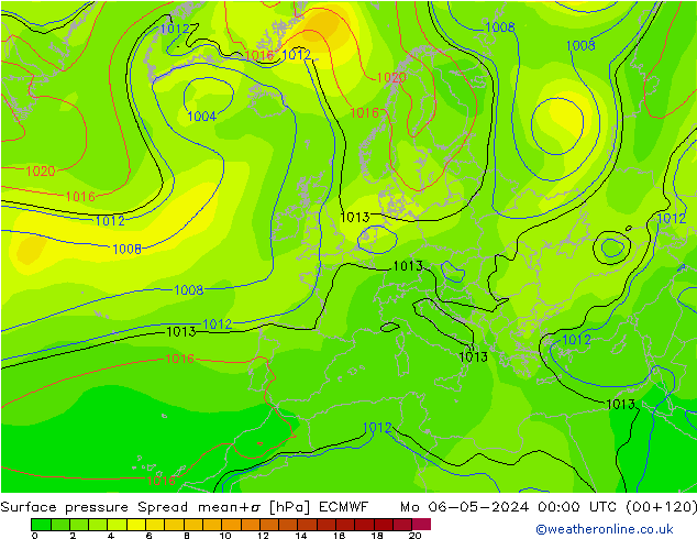 地面气压 Spread ECMWF 星期一 06.05.2024 00 UTC