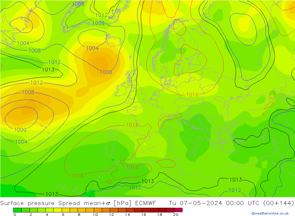 Bodendruck Spread ECMWF Di 07.05.2024 00 UTC