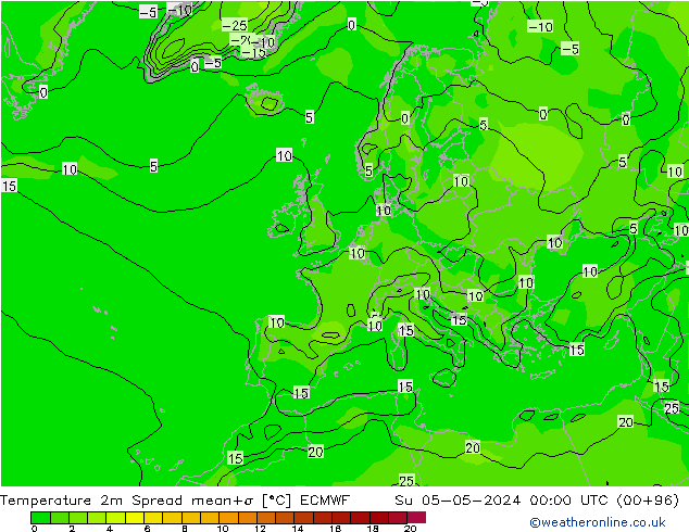 Temperature 2m Spread ECMWF Su 05.05.2024 00 UTC