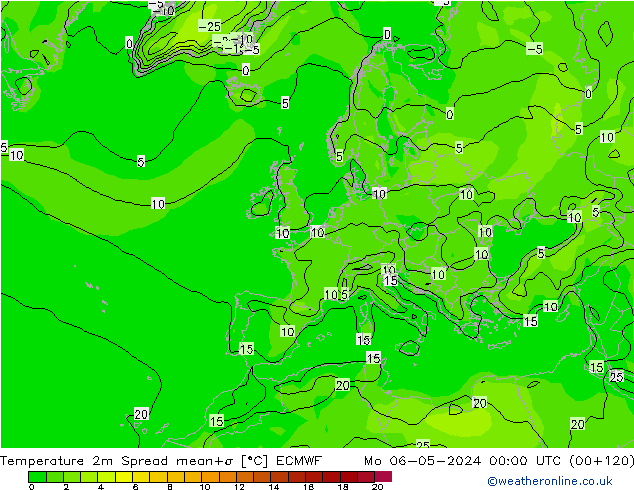 Temperatuurkaart Spread ECMWF ma 06.05.2024 00 UTC