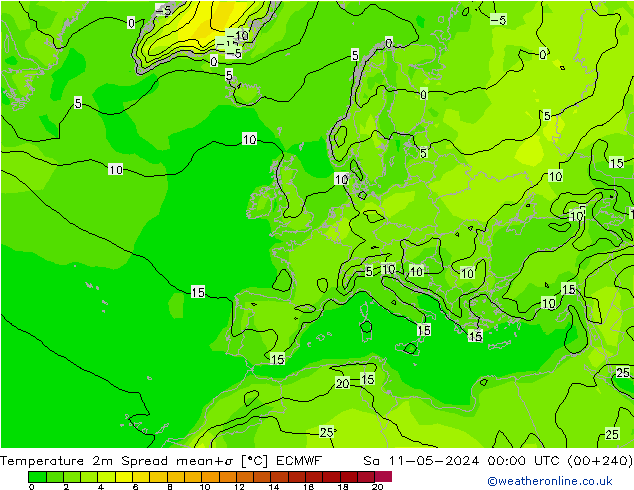 température 2m Spread ECMWF sam 11.05.2024 00 UTC