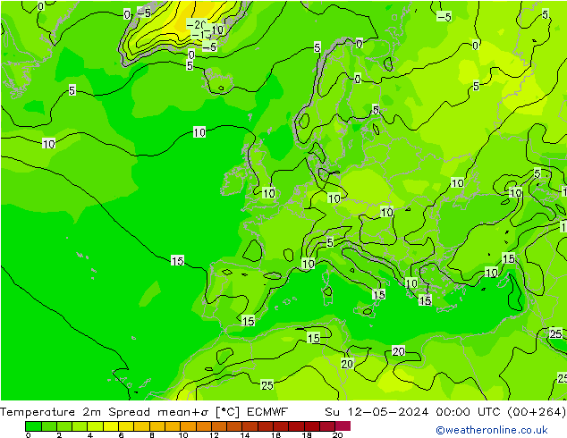température 2m Spread ECMWF dim 12.05.2024 00 UTC