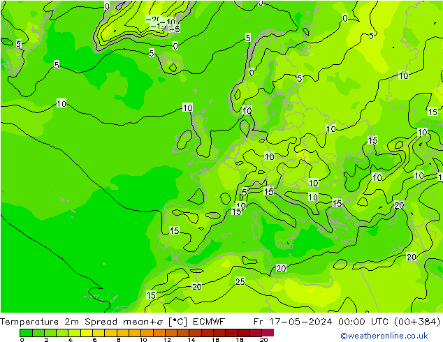 Temperatura 2m Spread ECMWF Sex 17.05.2024 00 UTC