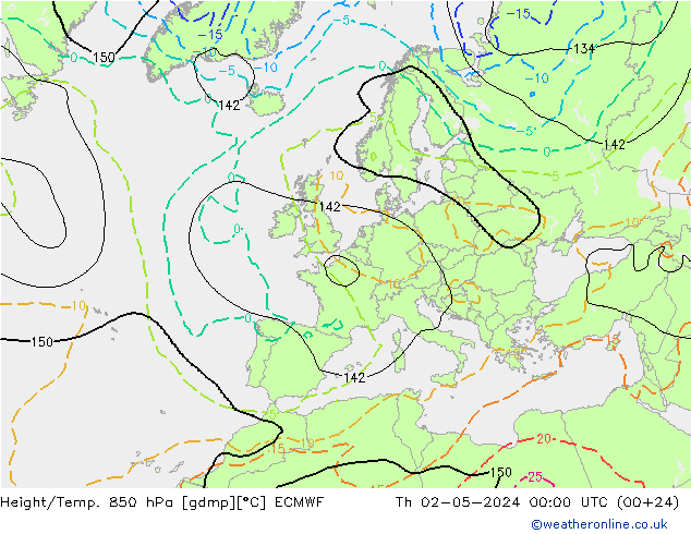 Height/Temp. 850 hPa ECMWF Th 02.05.2024 00 UTC