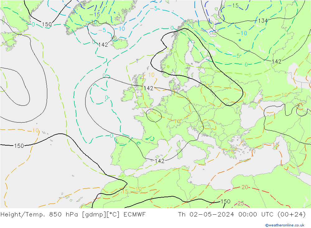 Height/Temp. 850 hPa ECMWF 星期四 02.05.2024 00 UTC