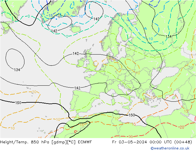 Height/Temp. 850 гПа ECMWF пт 03.05.2024 00 UTC