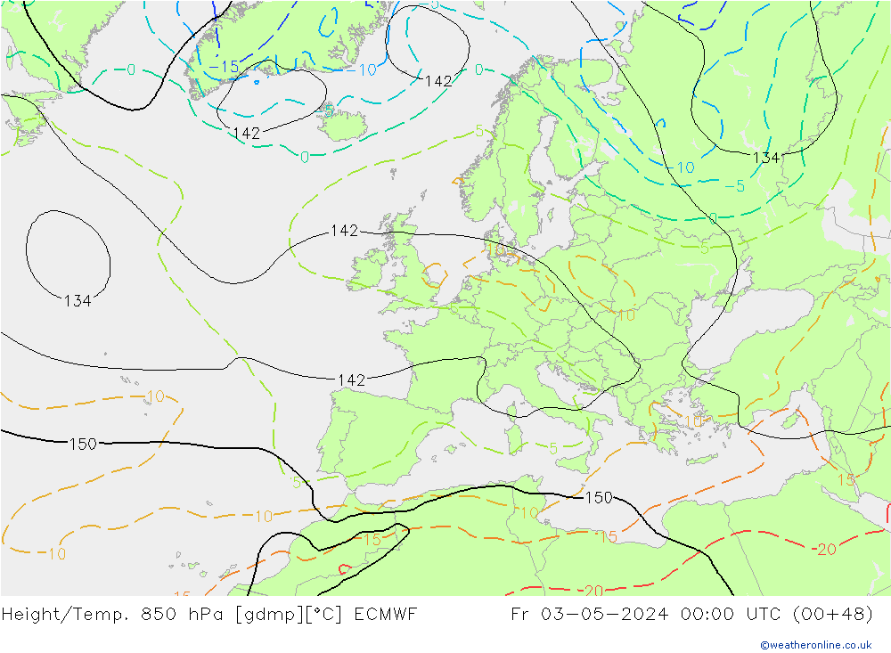 Height/Temp. 850 гПа ECMWF пт 03.05.2024 00 UTC